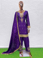 Thumbnail for Aarshi Fashions Blue Chinon Wedding Suits