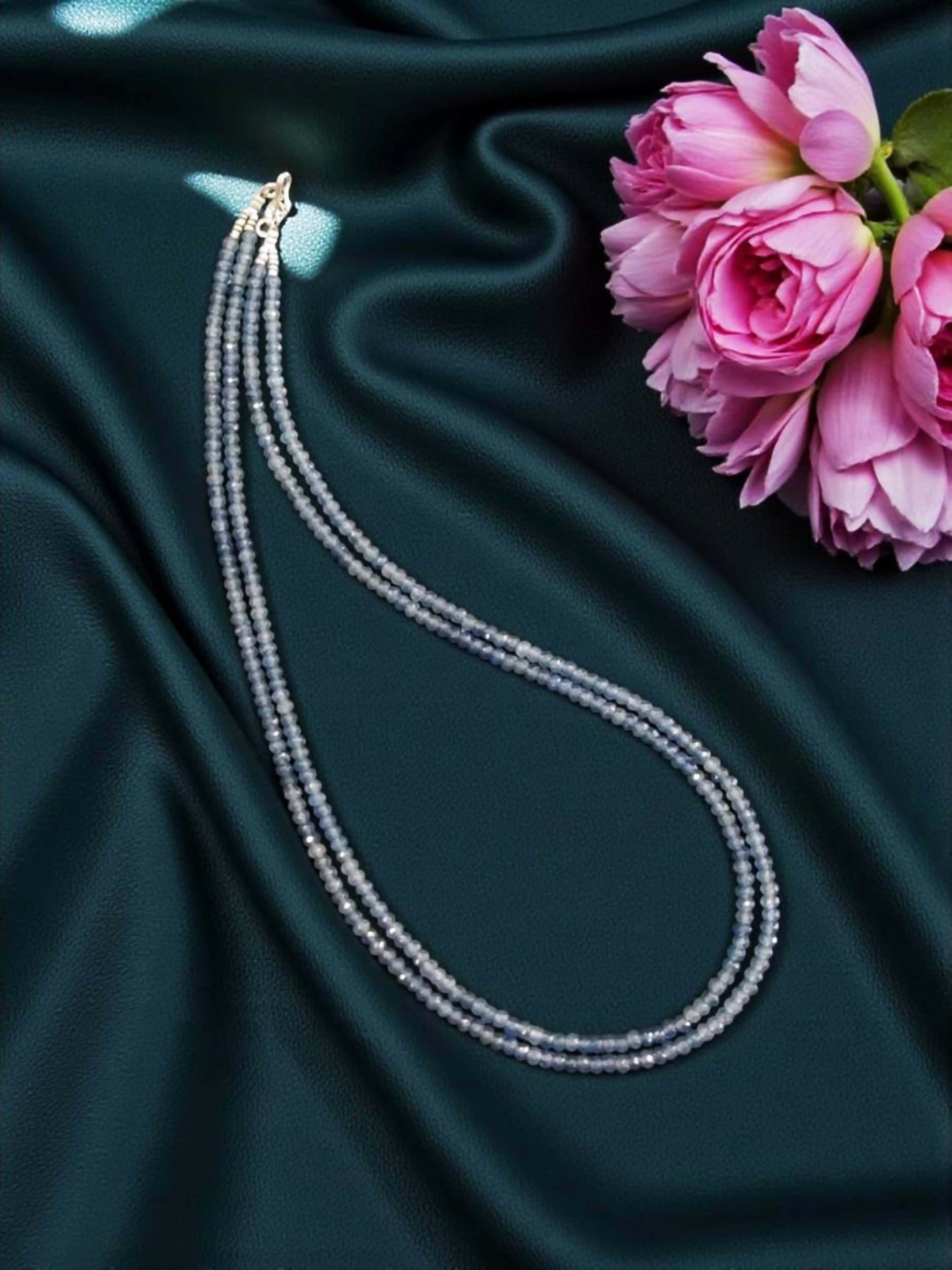 Joban Fashion Women Light Blue 2 Layer Agate Necklace,Silver Finish, Grey