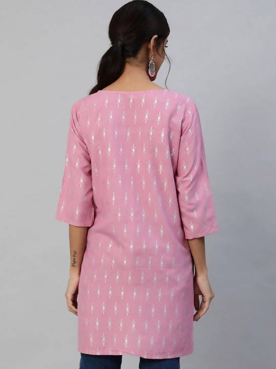 Anubhutee Mauve & White Ethnic Motifs Printed Mirror Work Mirror Work Kurti - Distacart