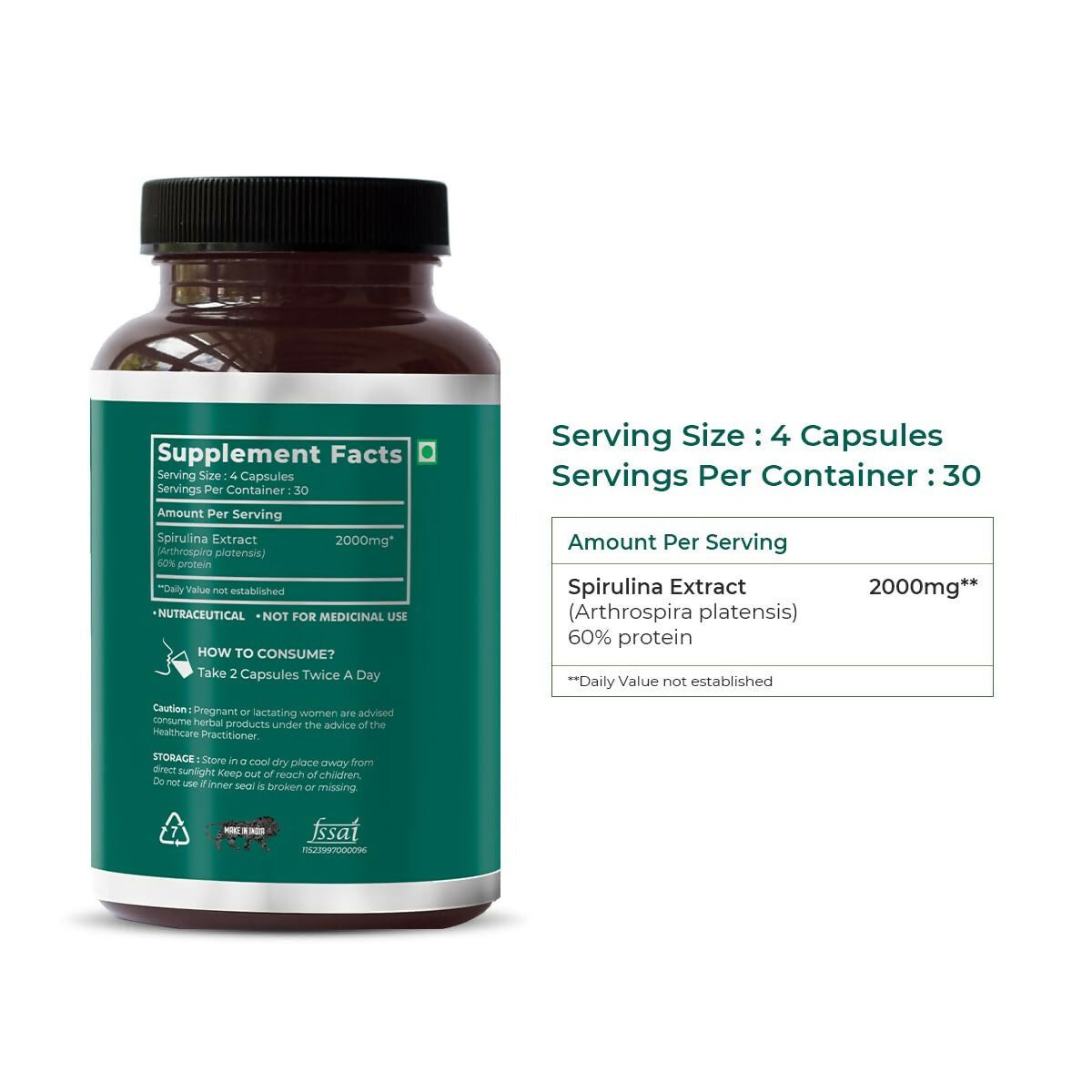 Saptamveda Spirulina Capsules - Distacart