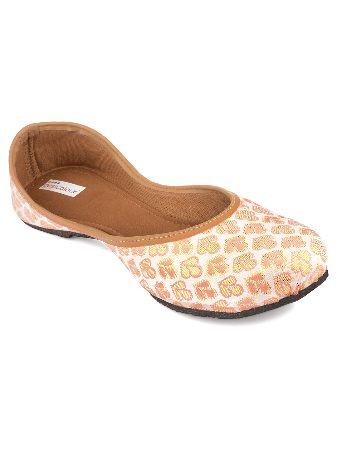 Desi Colour Women Indian Ethnic Footwear-Cushioned Peach Brocket - Distacart