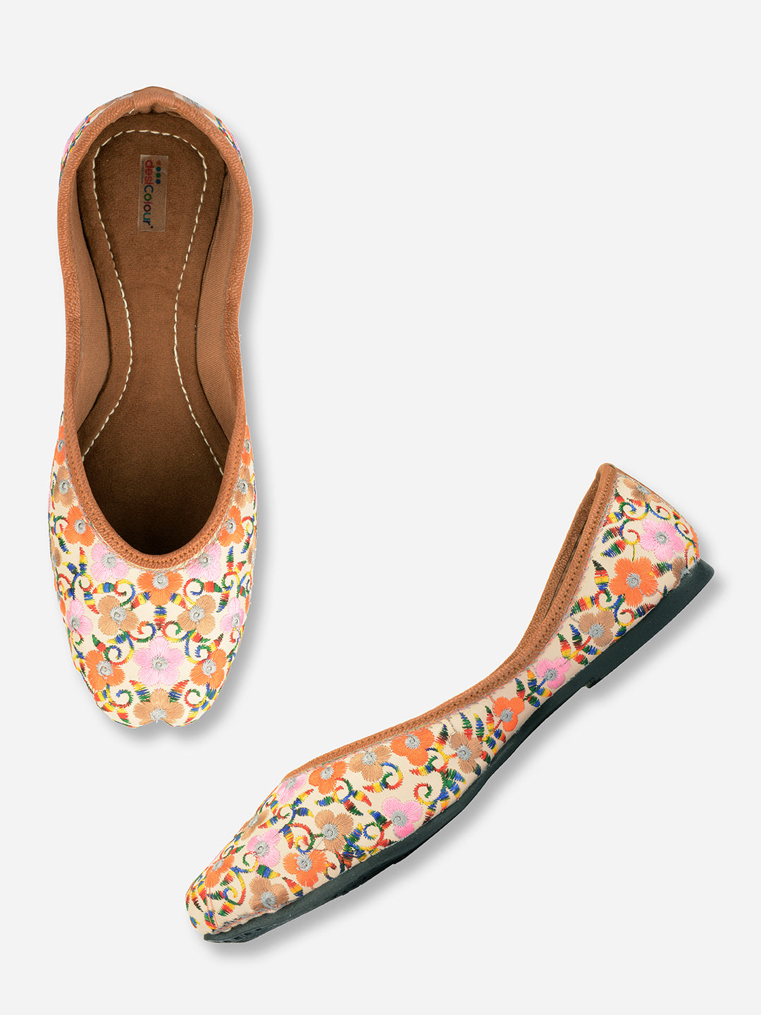 Desi Colour Women Indian Ethnic Footwear-Cushioned Offwhite Multi Floral - Distacart