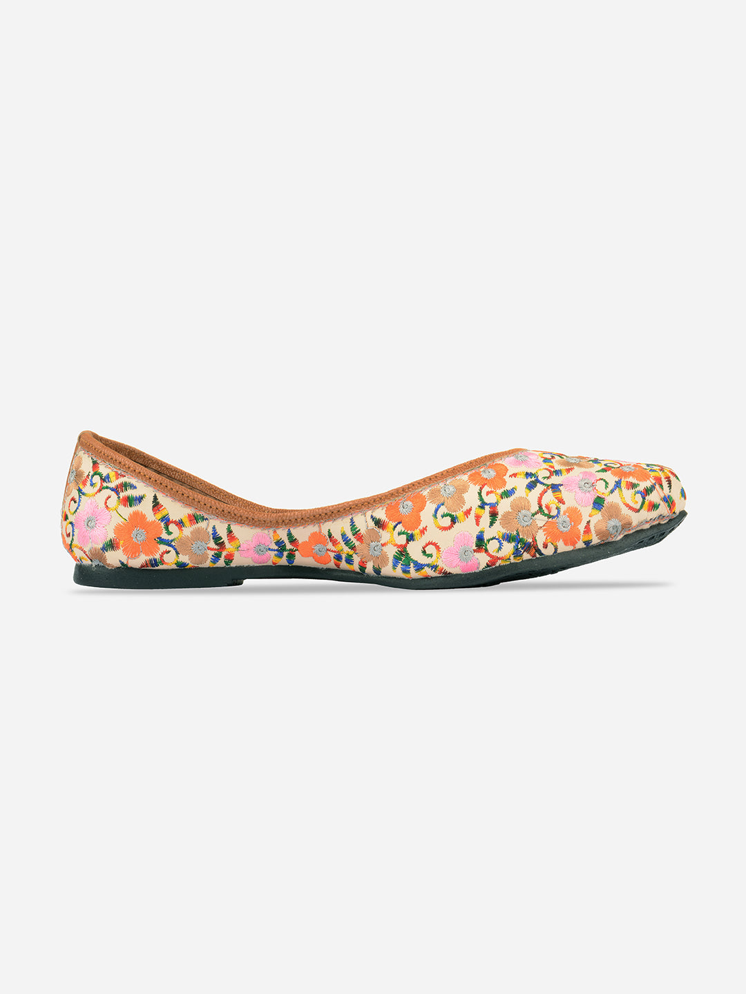 Desi Colour Women Indian Ethnic Footwear-Cushioned Offwhite Multi Floral - Distacart