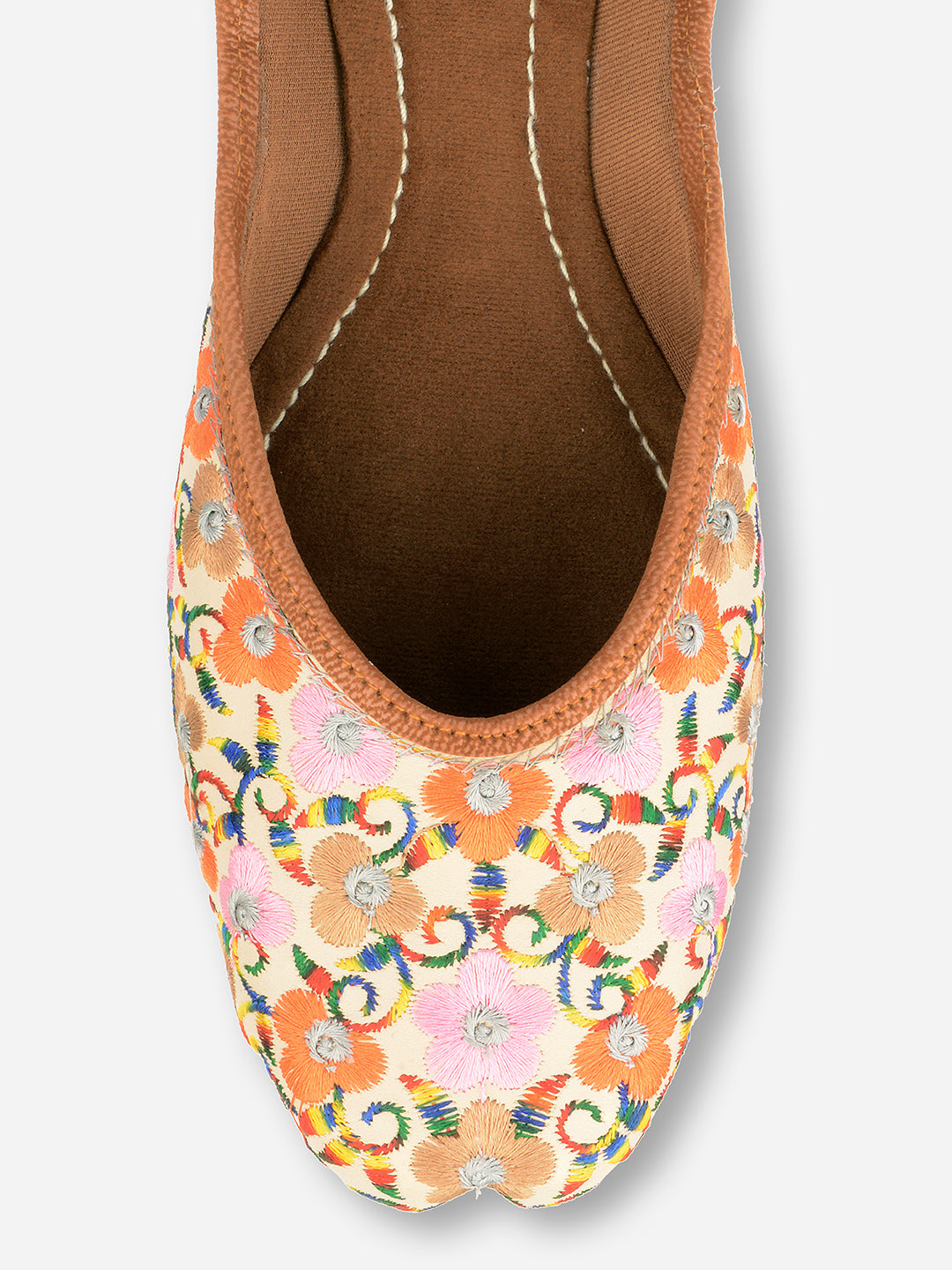 Desi Colour Women Indian Ethnic Footwear-Cushioned Offwhite Multi Floral - Distacart