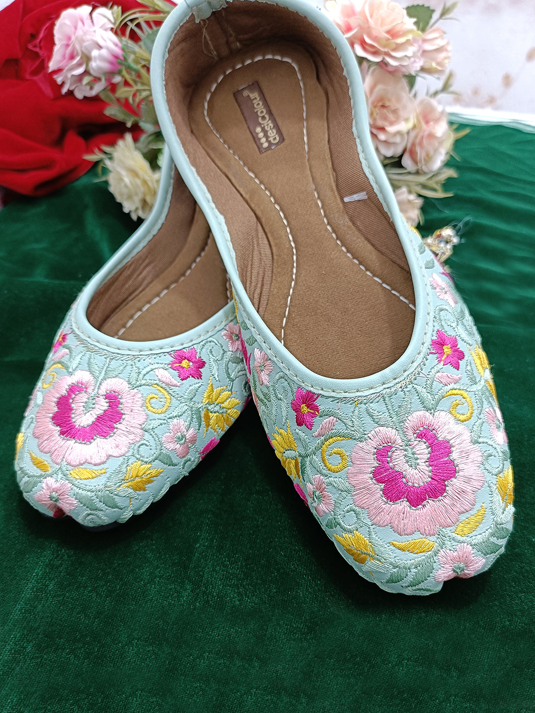Desi Colour Women Indian Ethnic Footwear-Cushioned -Sea Green - Distacart