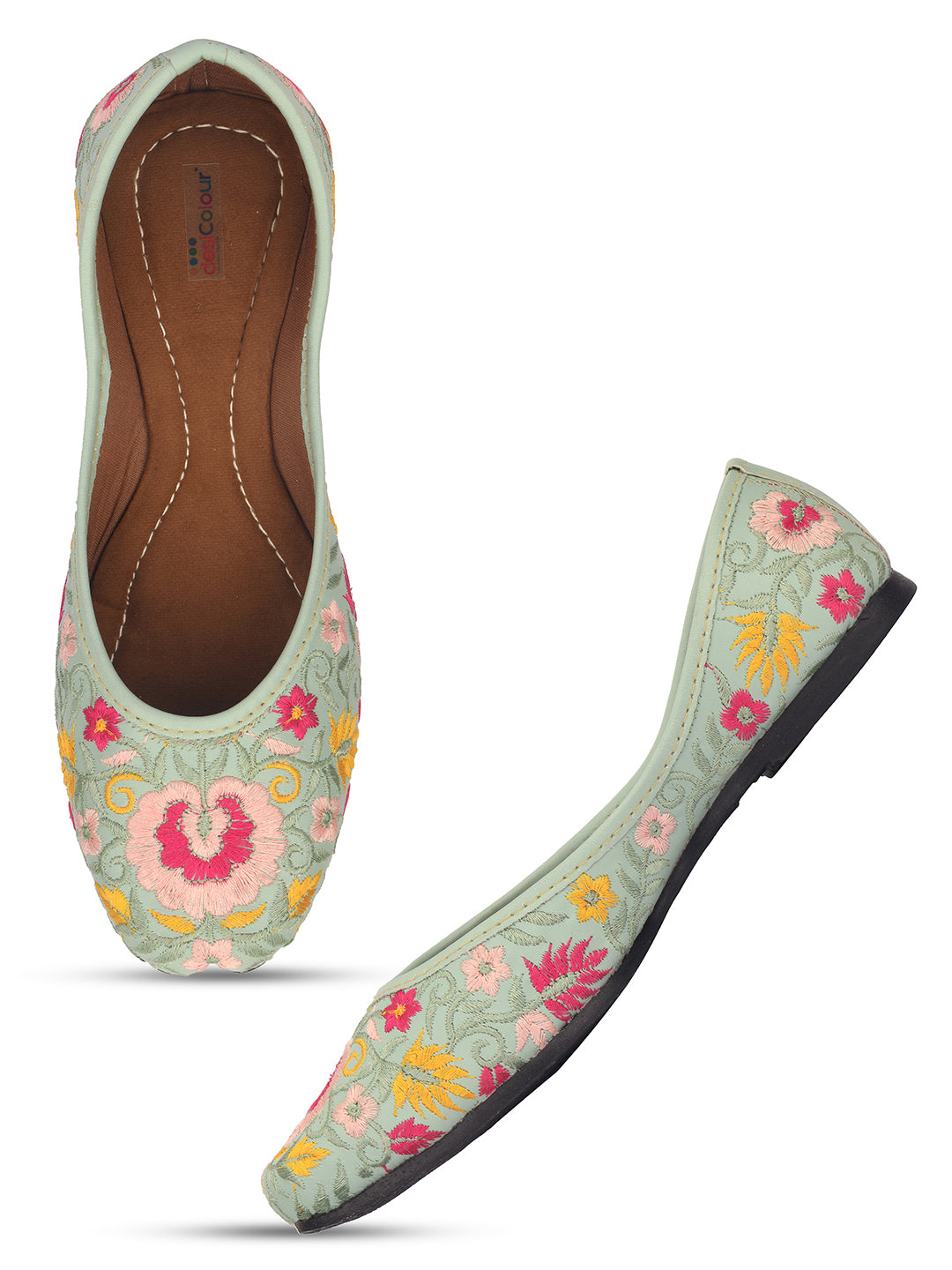 Desi Colour Women Indian Ethnic Footwear-Cushioned -Sea Green - Distacart