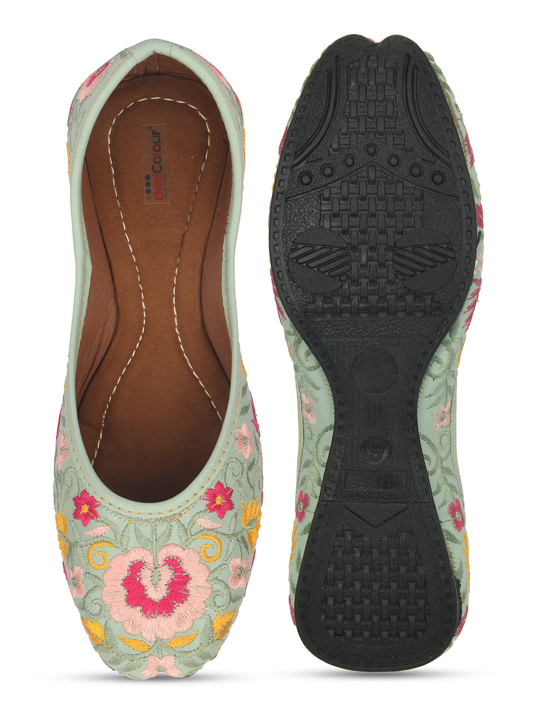 Desi Colour Women Indian Ethnic Footwear-Cushioned -Sea Green - Distacart