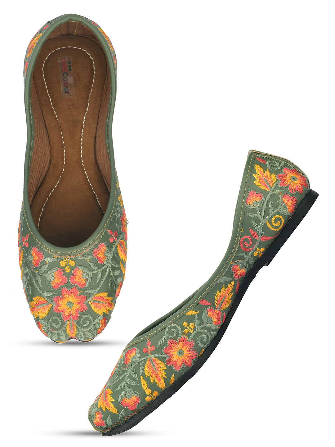 Desi Colour Women Indian Ethnic Footwear-Cushioned -Green - Distacart
