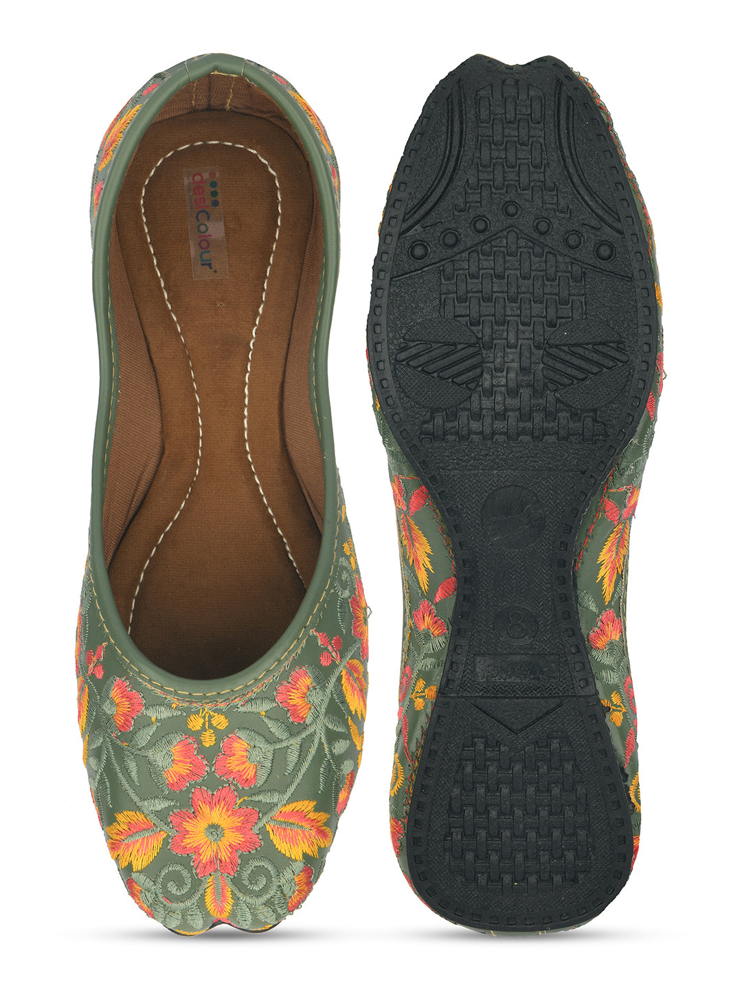 Desi Colour Women Indian Ethnic Footwear-Cushioned -Green - Distacart