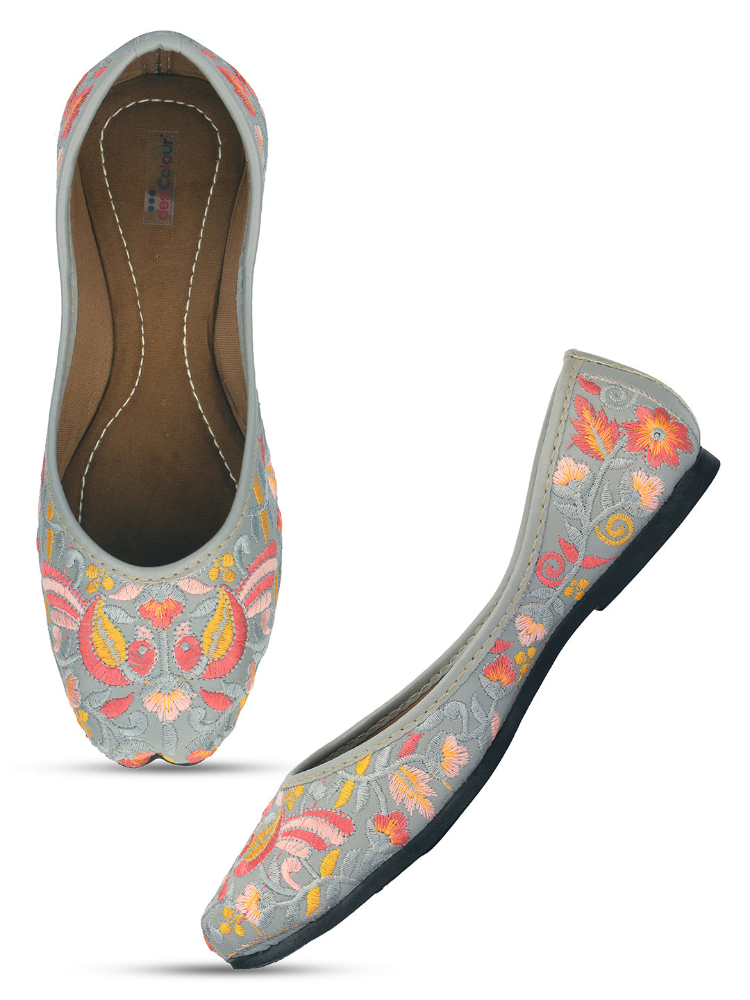 Desi Colour Women Indian Ethnic Footwear-Cushioned -Grey - Distacart
