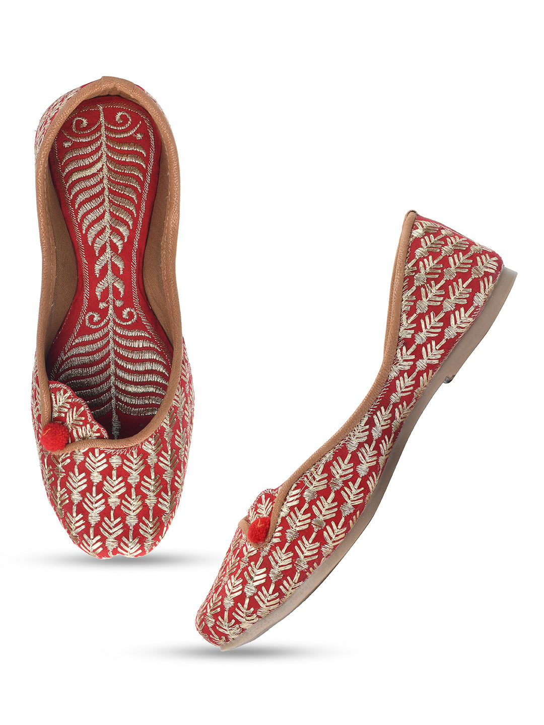 Desi Colour Women Indian Ethnic Footwear-Cushioned Embroidered Ruby - Distacart