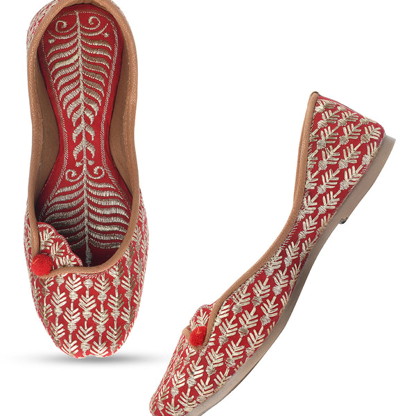 Desi Colour Women Indian Ethnic Footwear-Cushioned Embroidered Ruby - Distacart