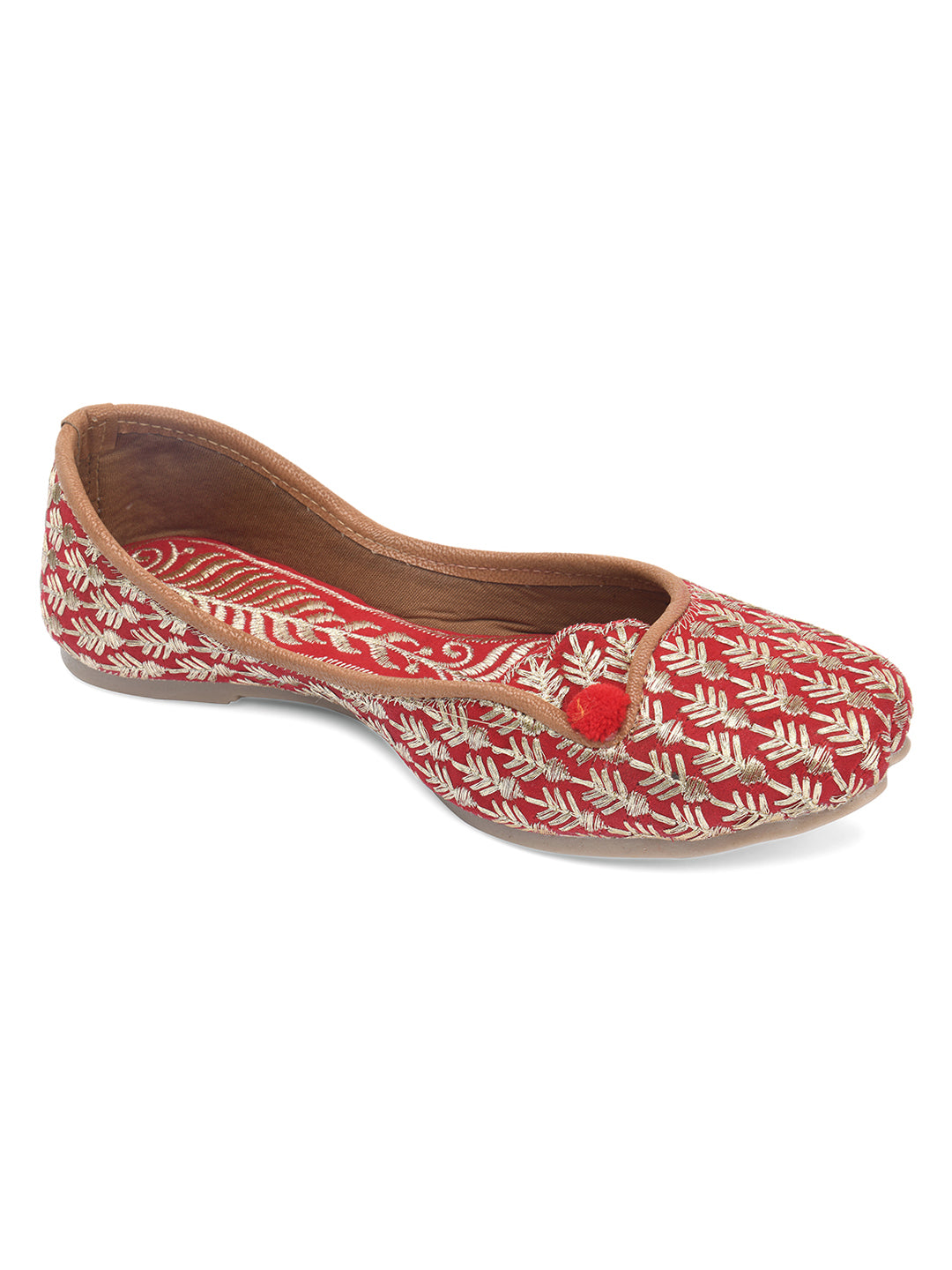 Desi Colour Women Indian Ethnic Footwear-Cushioned Embroidered Ruby - Distacart
