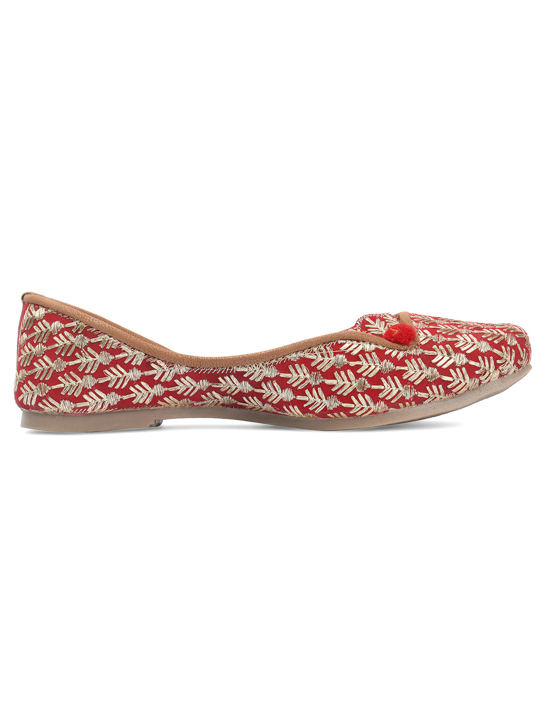 Desi Colour Women Indian Ethnic Footwear-Cushioned Embroidered Ruby - Distacart