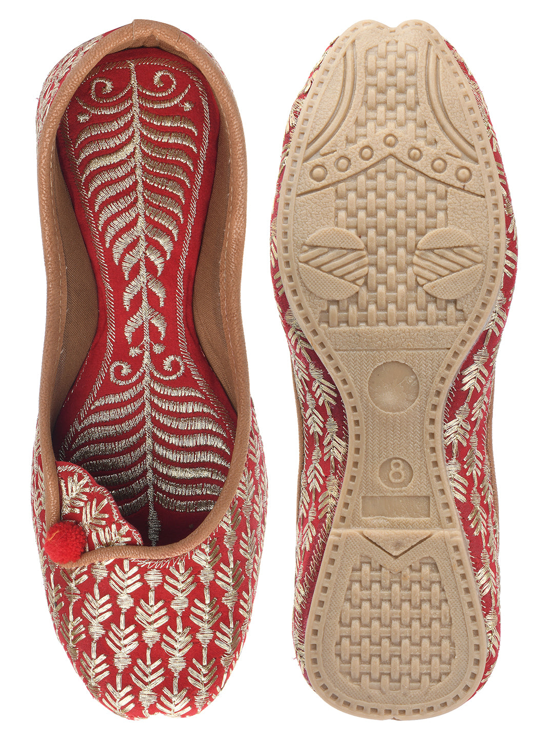 Desi Colour Women Indian Ethnic Footwear-Cushioned Embroidered Ruby - Distacart