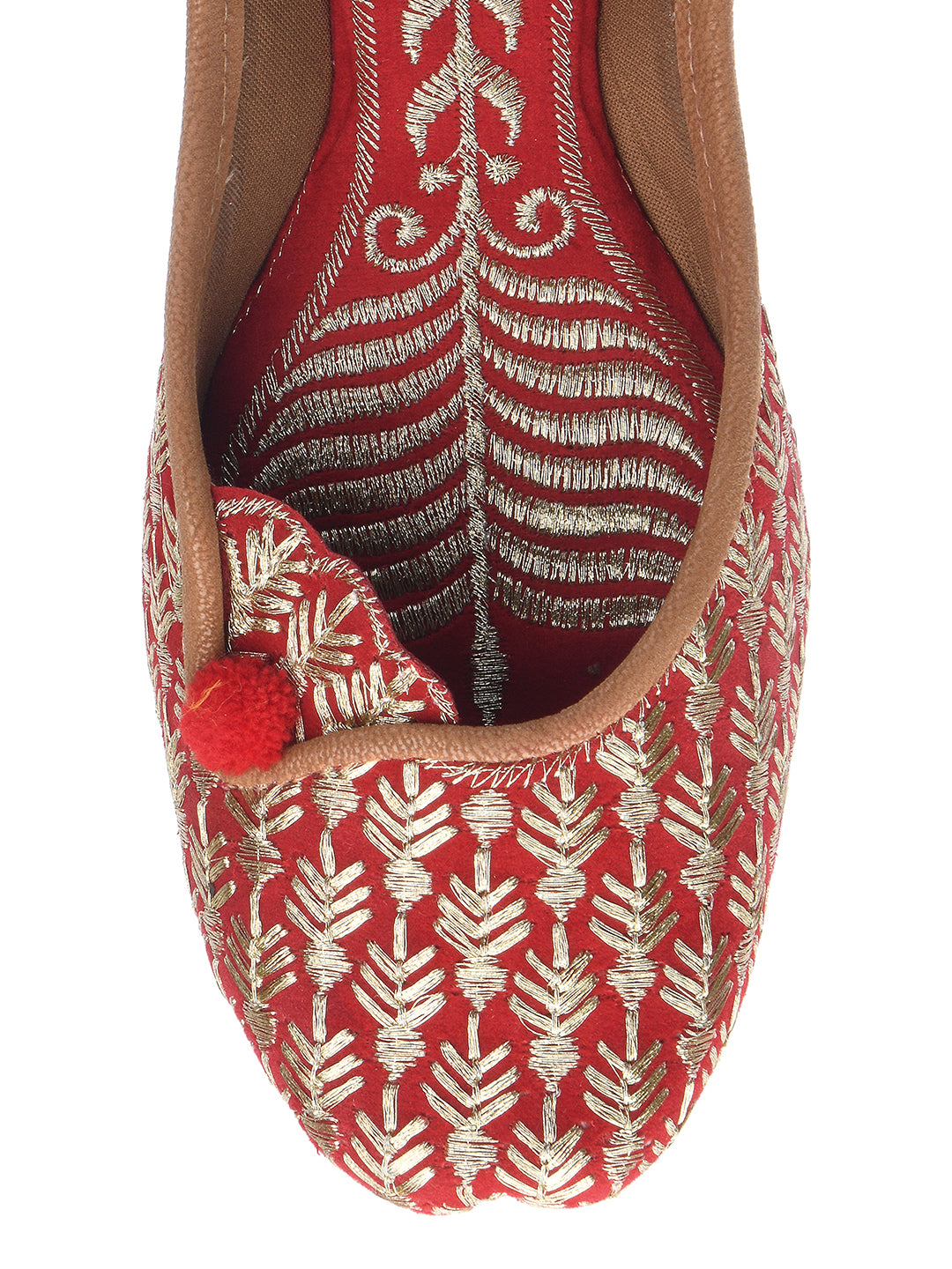 Desi Colour Women Indian Ethnic Footwear-Cushioned Embroidered Ruby - Distacart