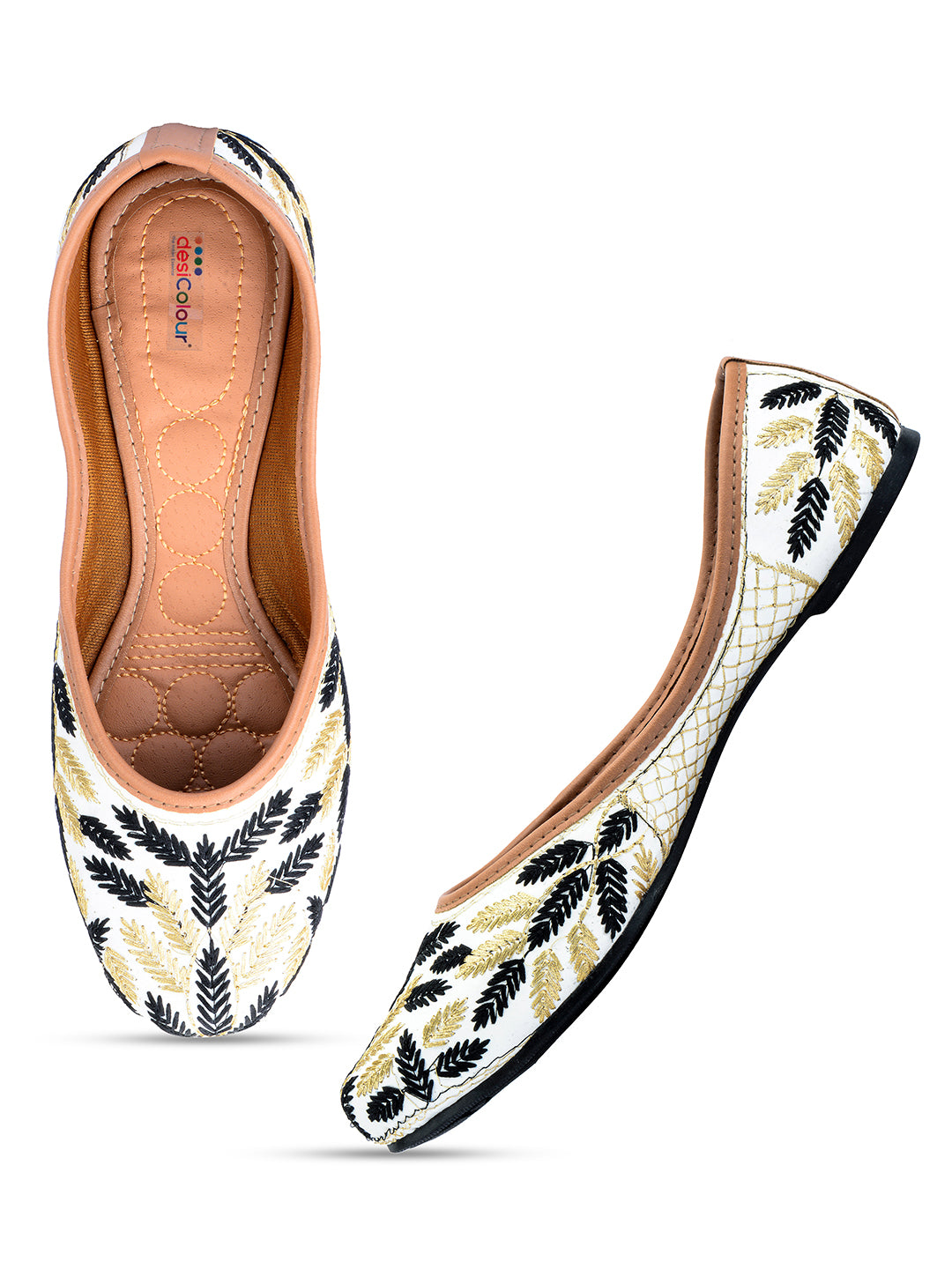 Desi Colour Women Indian Ethnic Footwear-Black Leaves - Distacart