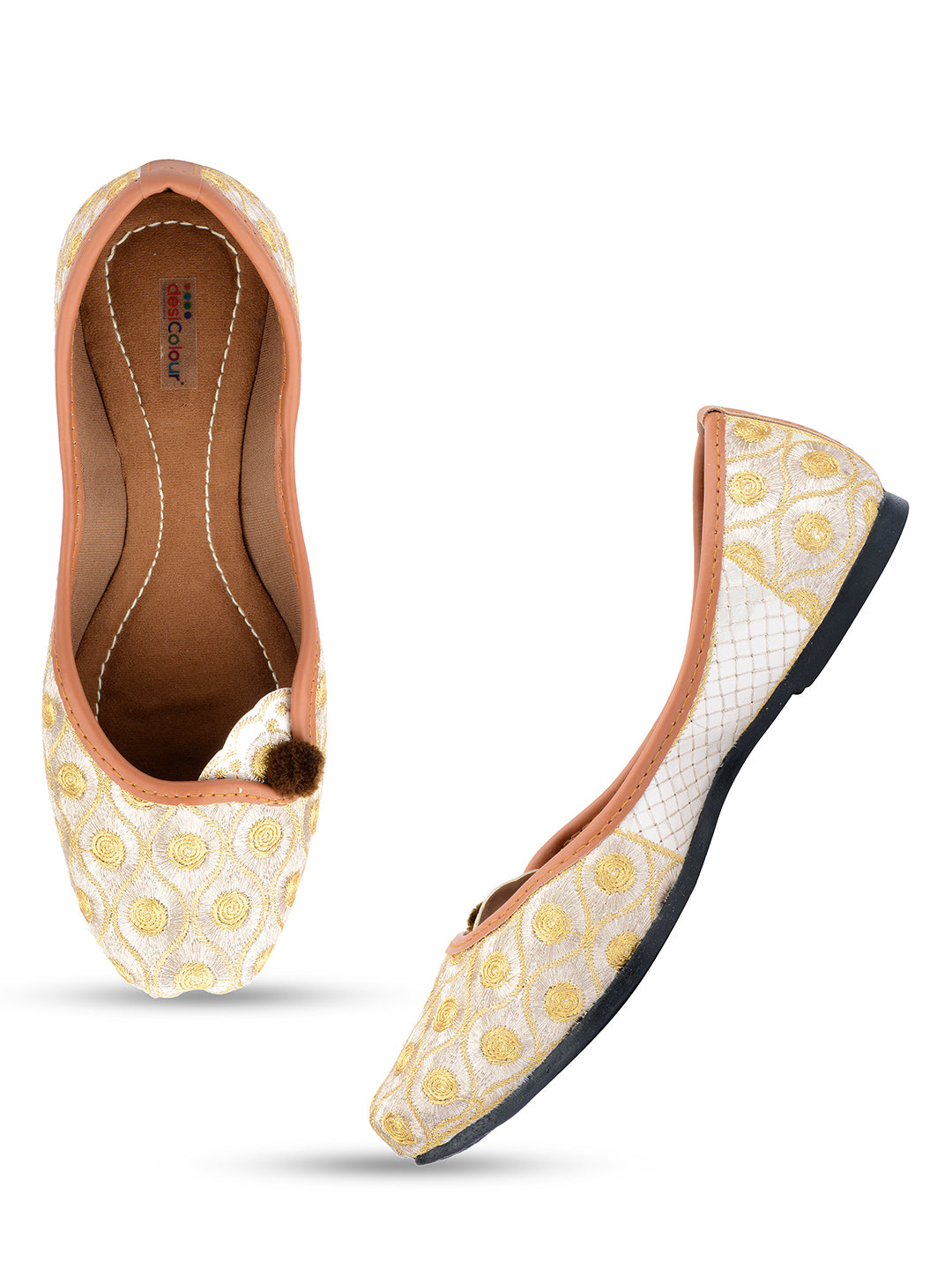 Desi Colour Women Indian Ethnic Footwear-Gold Side Flip-1 - Distacart