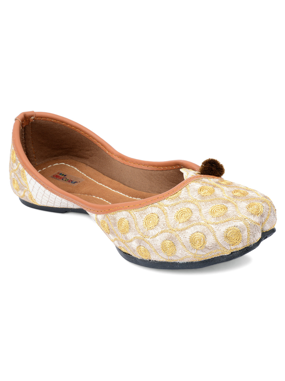 Desi Colour Women Indian Ethnic Footwear-Gold Side Flip-1 - Distacart