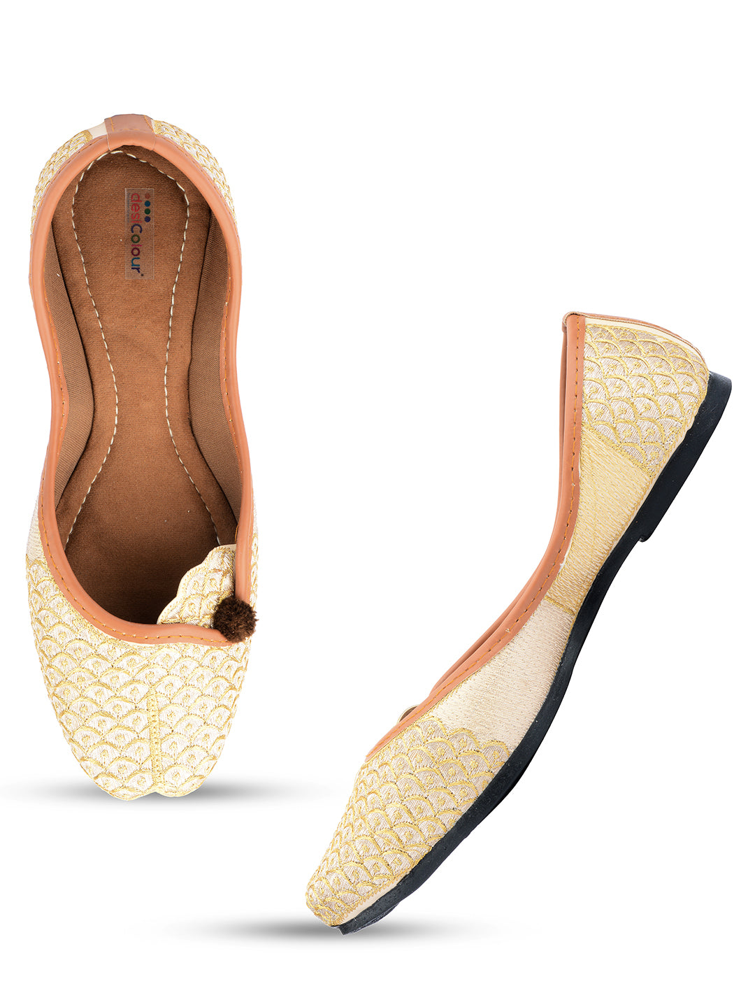 Desi Colour Women Indian Ethnic Footwear-Gold Side Flip-2 - Distacart