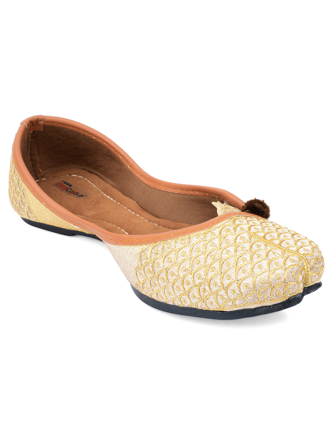 Desi Colour Women Indian Ethnic Footwear-Gold Side Flip-2 - Distacart