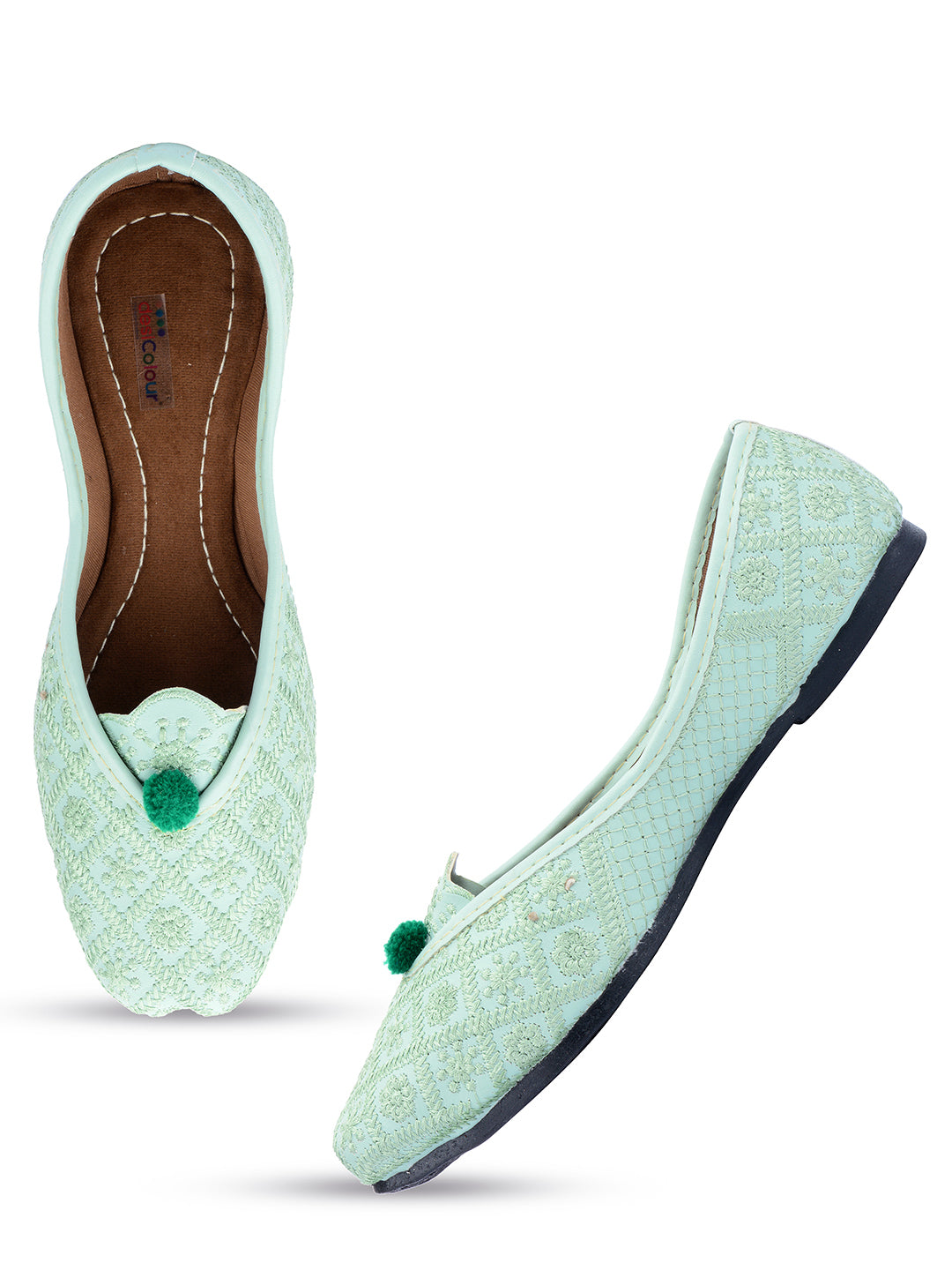 Desi Colour Women Indian Ethnic Footwear-Sea Green Front Flip - Distacart