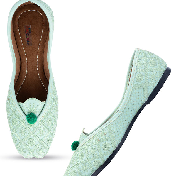 Desi Colour Women Indian Ethnic Footwear-Sea Green Front Flip - Distacart