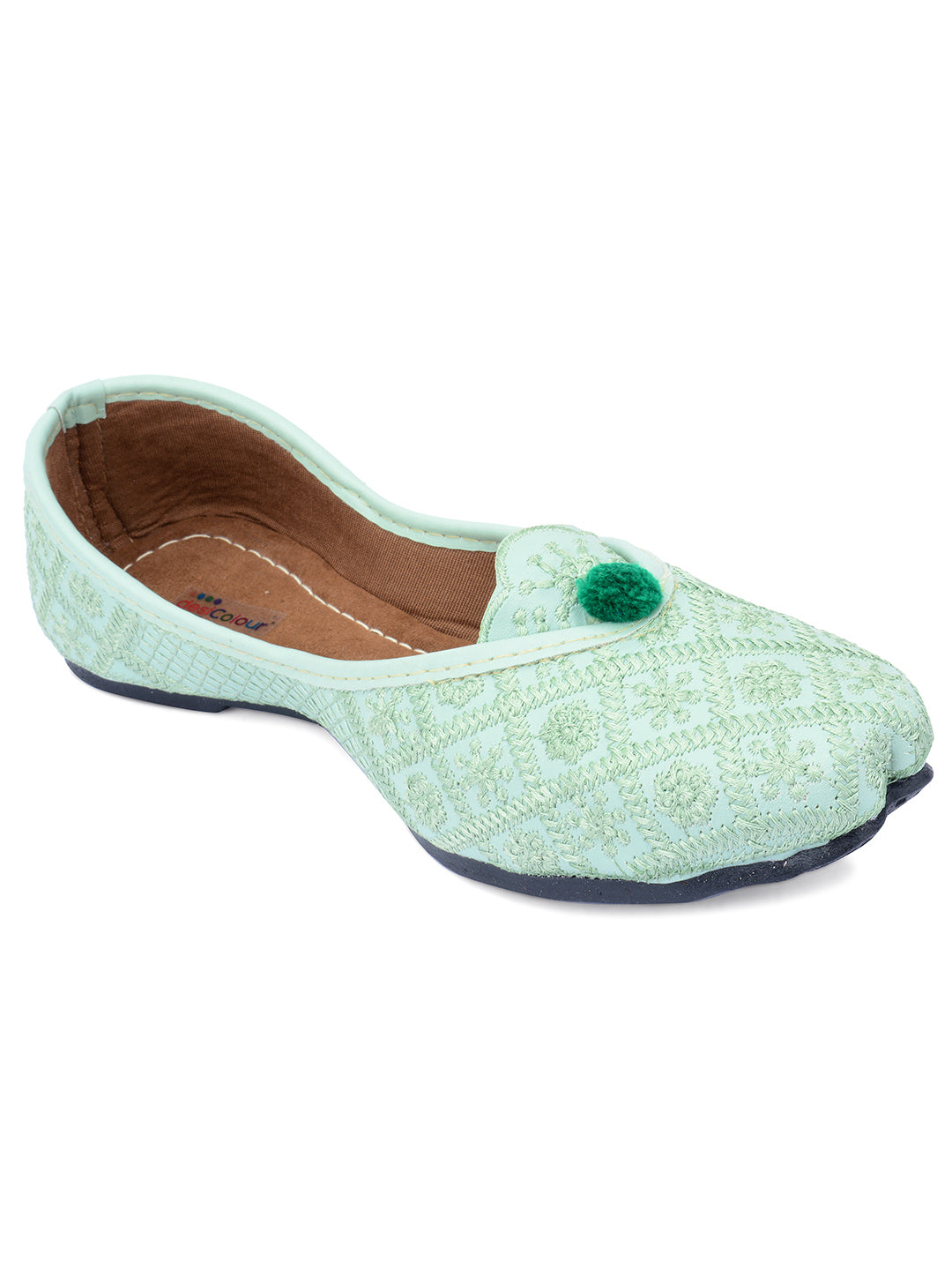 Desi Colour Women Indian Ethnic Footwear-Sea Green Front Flip - Distacart