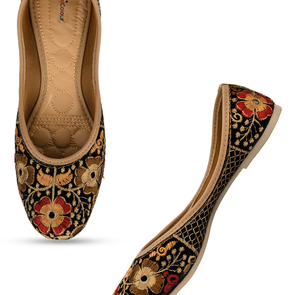 Desi Colour Women Indian Ethnic Footwear-Black Thread Work 1 - Distacart