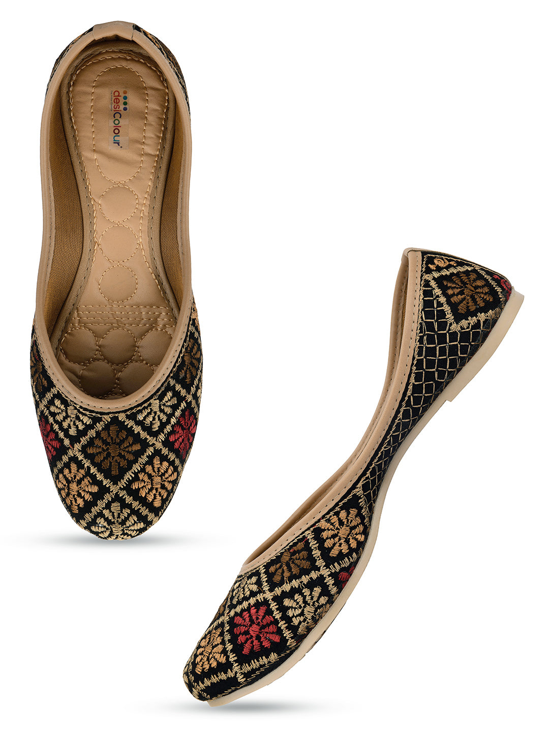 Desi Colour Women Indian Ethnic Footwear-Black Thread Work 2 - Distacart