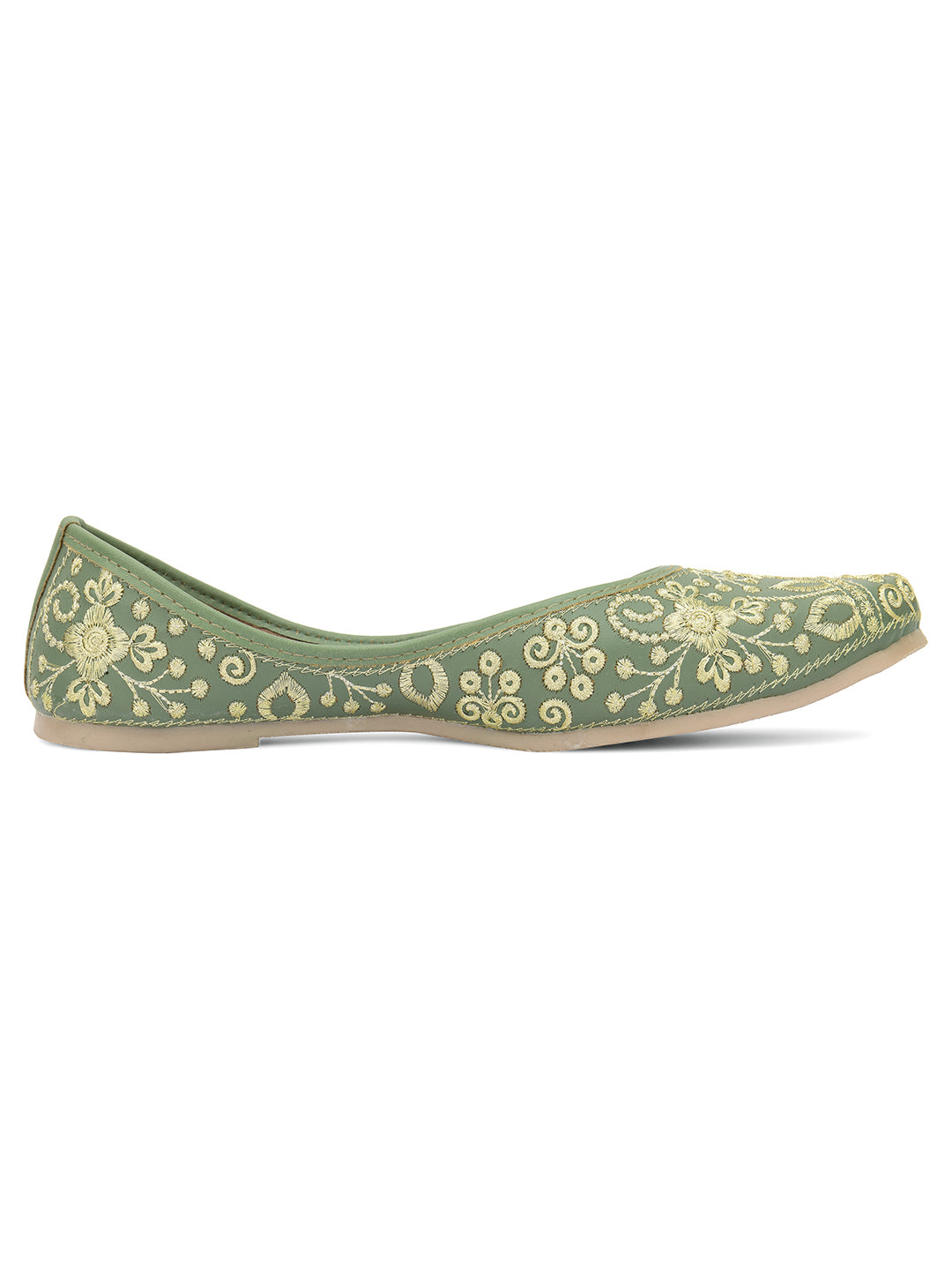 Desi Colour Women Indian Ethnic Footwear-Cushioned Green Embroidered - Distacart