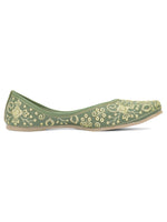 Thumbnail for Desi Colour Women Indian Ethnic Footwear-Cushioned Green Embroidered - Distacart