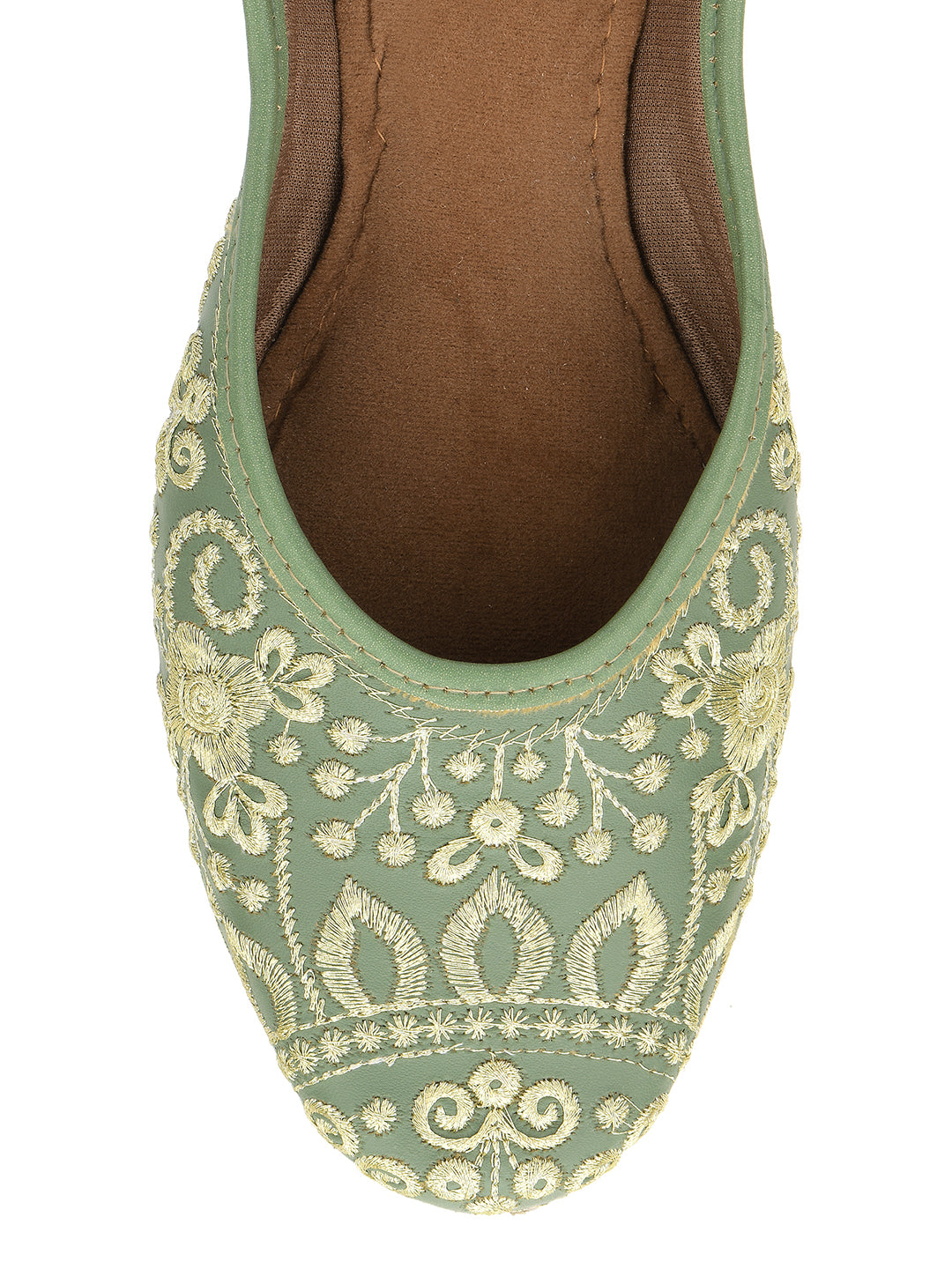 Desi Colour Women Indian Ethnic Footwear-Cushioned Green Embroidered - Distacart