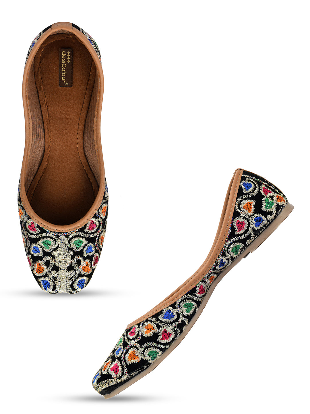 Desi Colour Women Indian Ethnic Footwear-Black Multi Floral - Distacart