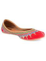Thumbnail for Desi Colour Women Indian Ethnic Footwear-Embroidered Red Zari - Distacart
