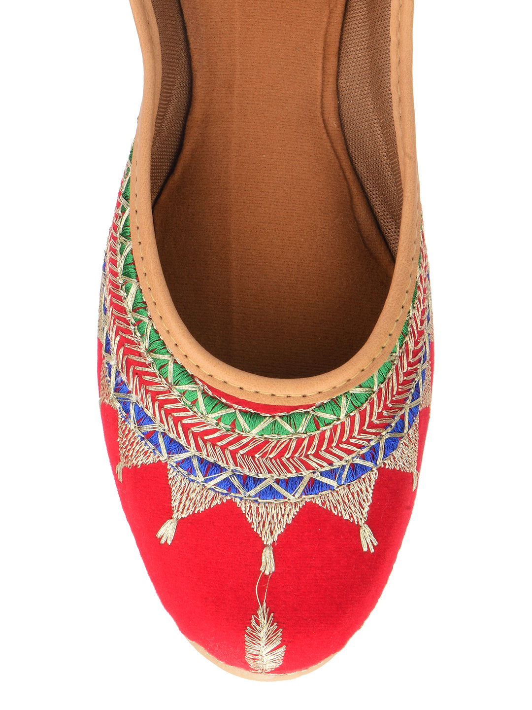 Desi Colour Women Indian Ethnic Footwear-Embroidered Red Zari - Distacart