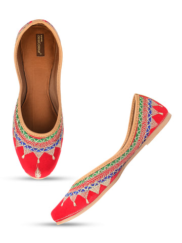 Desi Colour Women Indian Ethnic Footwear-Embroidered Red Zari - Distacart
