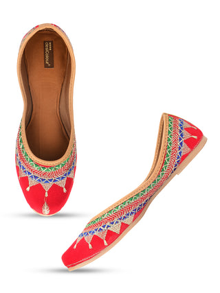 Desi Colour Women Indian Ethnic Footwear-Embroidered Red Zari - Distacart