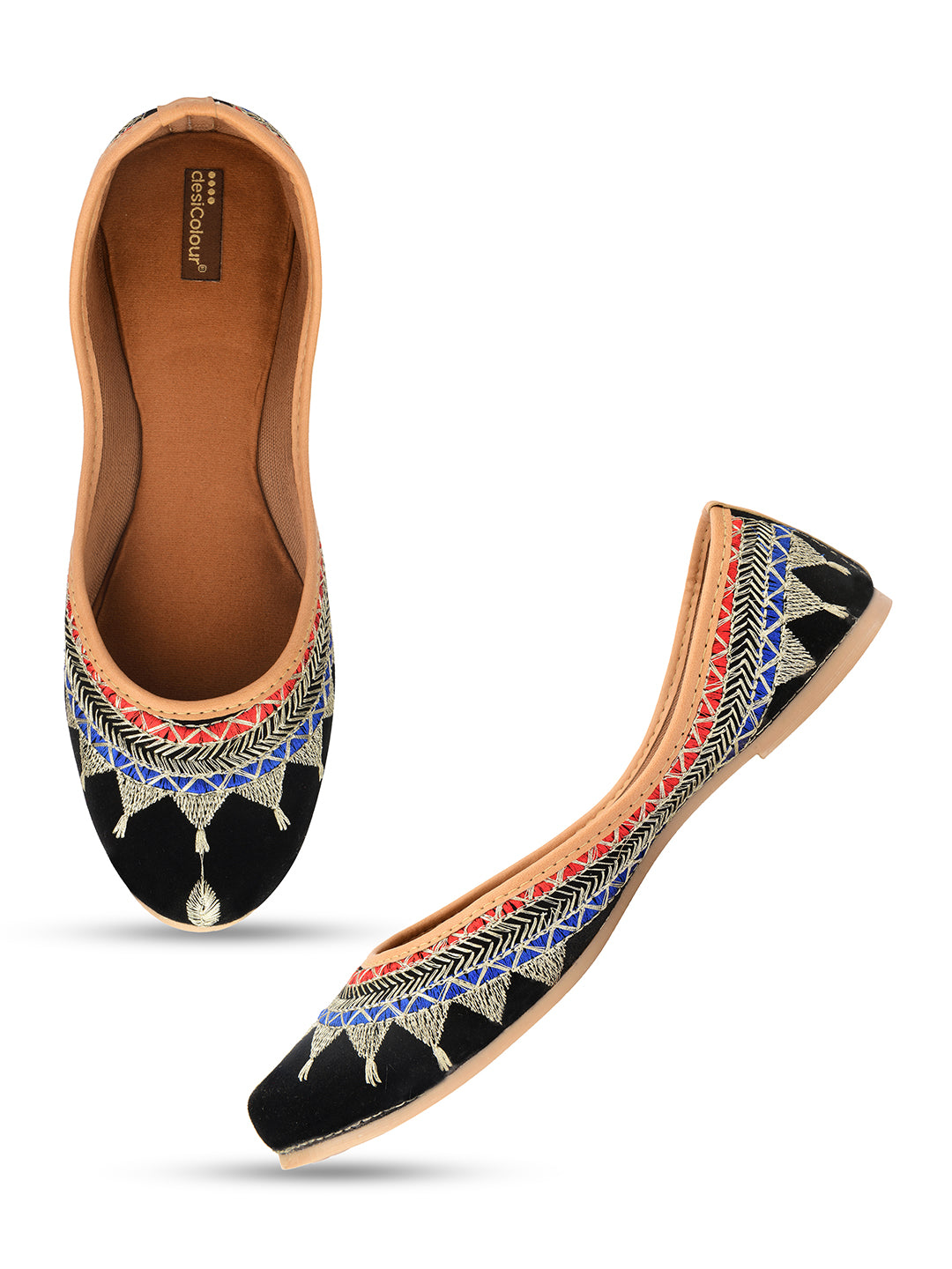 Desi Colour Women Indian Ethnic Footwear-Embroidered Black Zari - Distacart