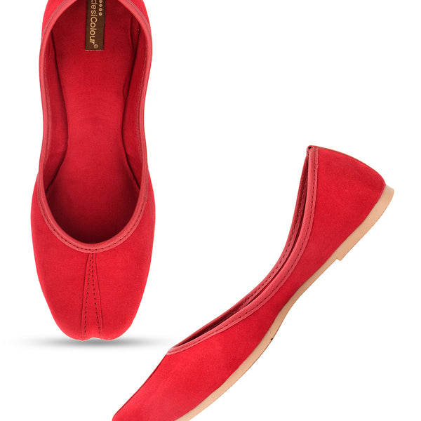Desi Colour Women Indian Ethnic Footwear-Basic Suede -Red - Distacart