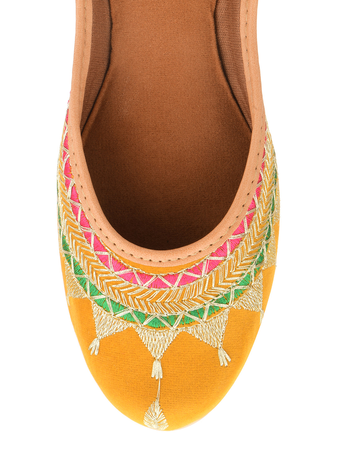 Desi Colour Women Indian Ethnic Footwear-Embroidered Mustard Zari - Distacart