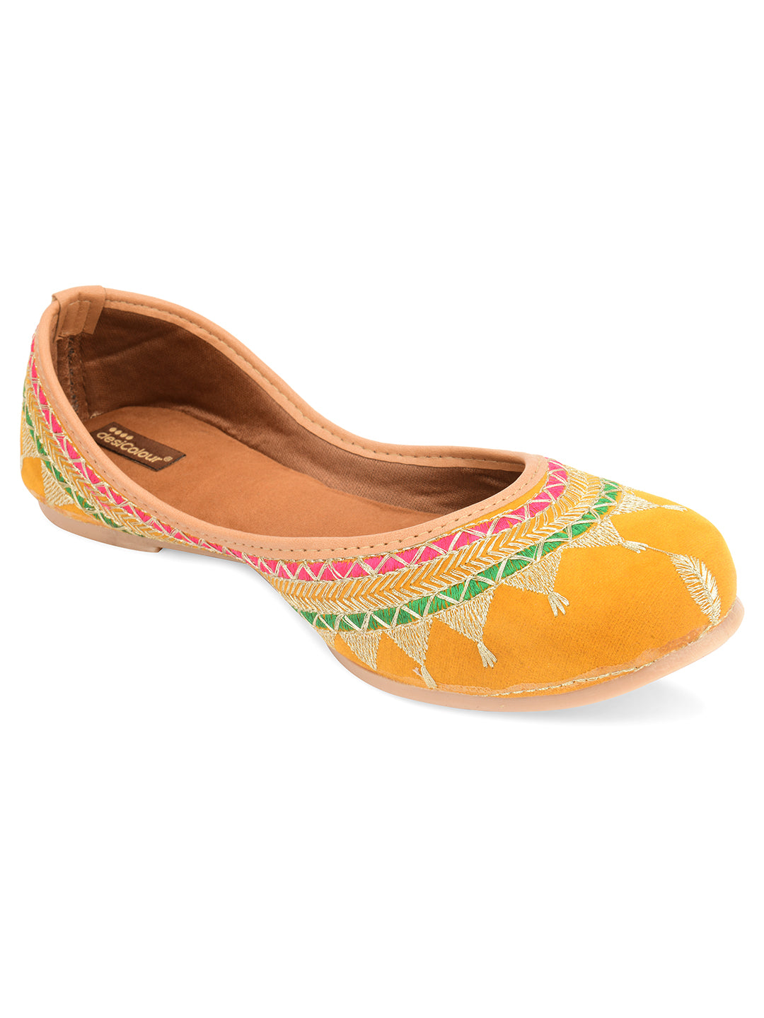 Desi Colour Women Indian Ethnic Footwear-Embroidered Mustard Zari - Distacart