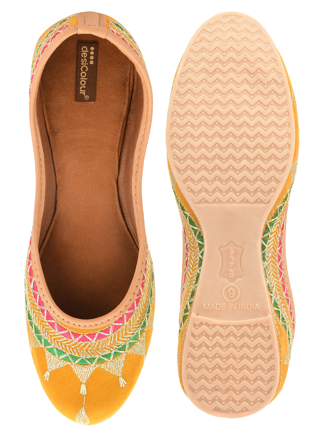 Desi Colour Women Indian Ethnic Footwear-Embroidered Mustard Zari - Distacart