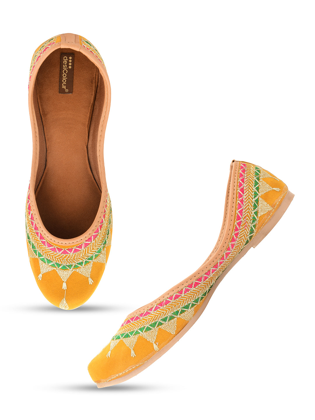 Desi Colour Women Indian Ethnic Footwear-Embroidered Mustard Zari - Distacart