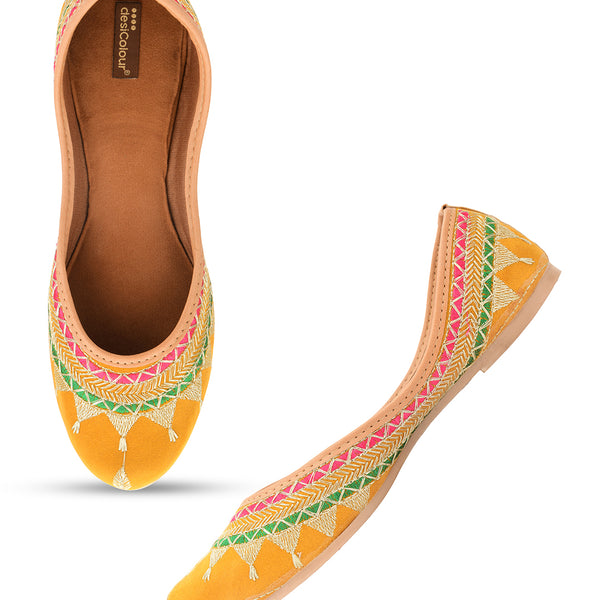 Desi Colour Women Indian Ethnic Footwear-Embroidered Mustard Zari - Distacart