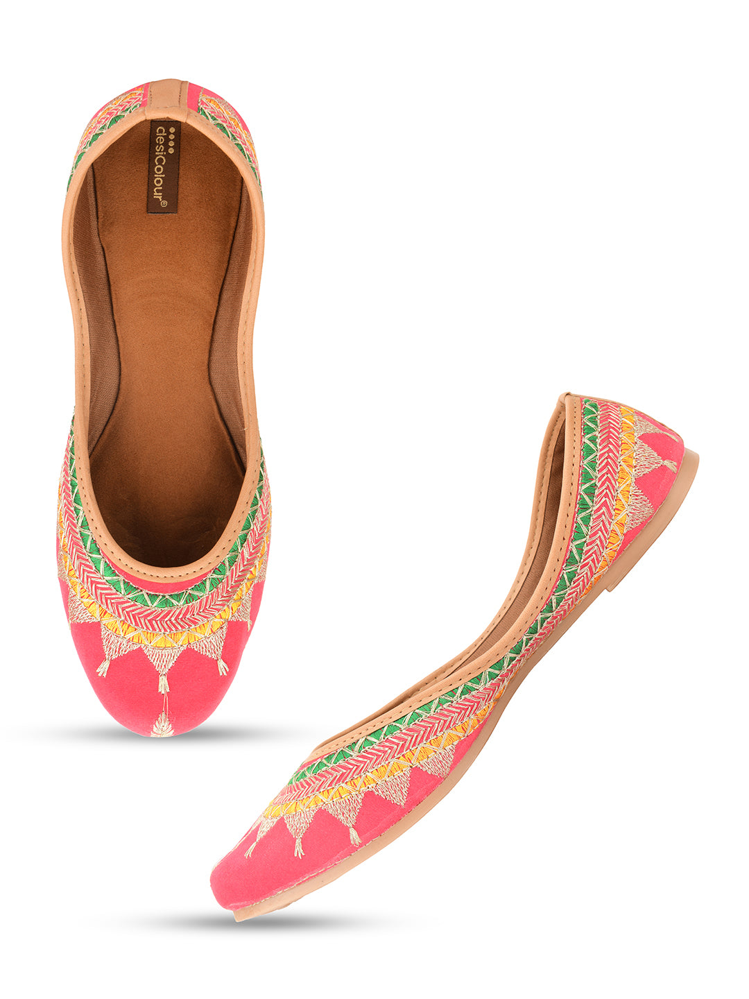 Desi Colour Women Indian Ethnic Footwear-New Mid Range- Pink Zari - Distacart