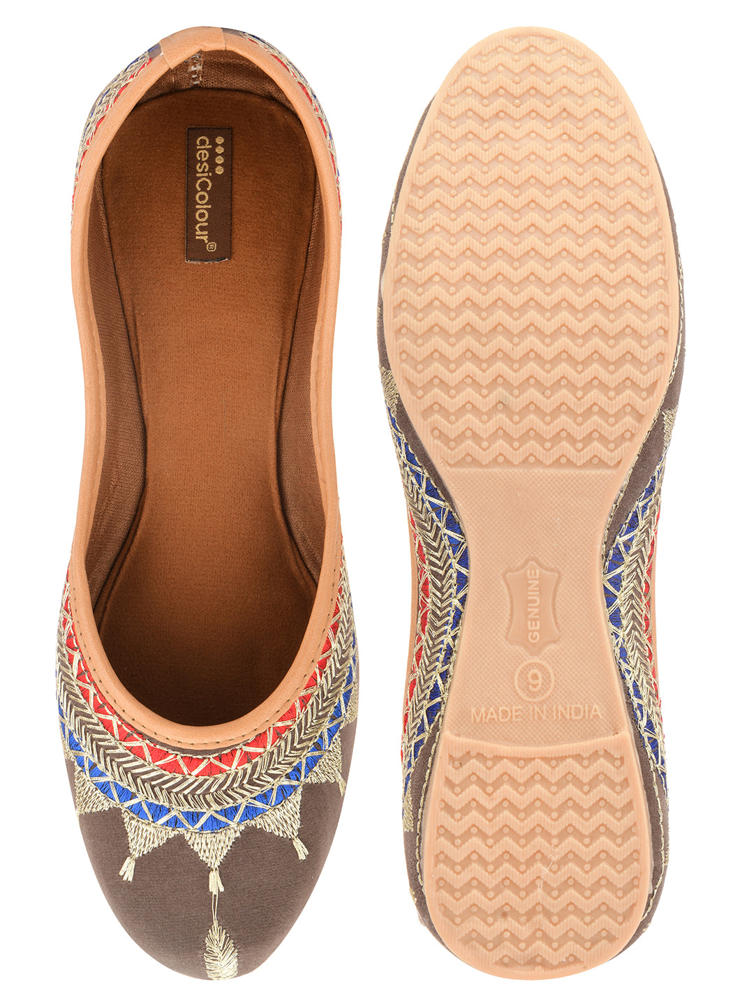 Desi Colour Women Indian Ethnic Footwear-Embroidered Grey Zari - Distacart