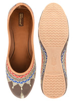Thumbnail for Desi Colour Women Indian Ethnic Footwear-Embroidered Grey Zari - Distacart