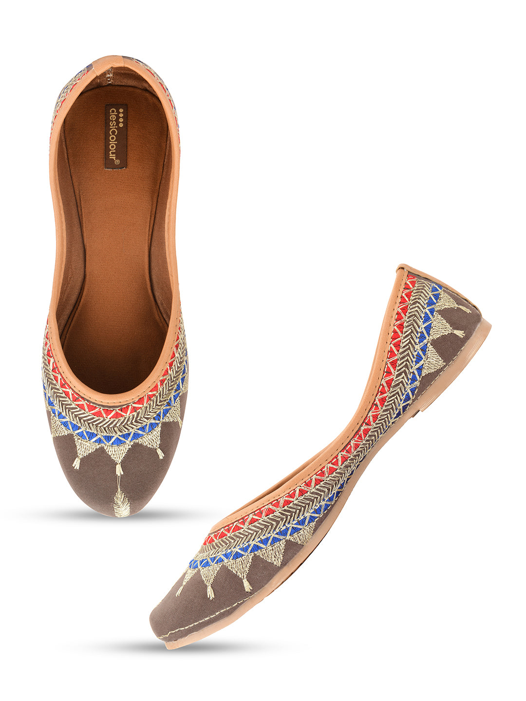 Desi Colour Women Indian Ethnic Footwear-Embroidered Grey Zari - Distacart