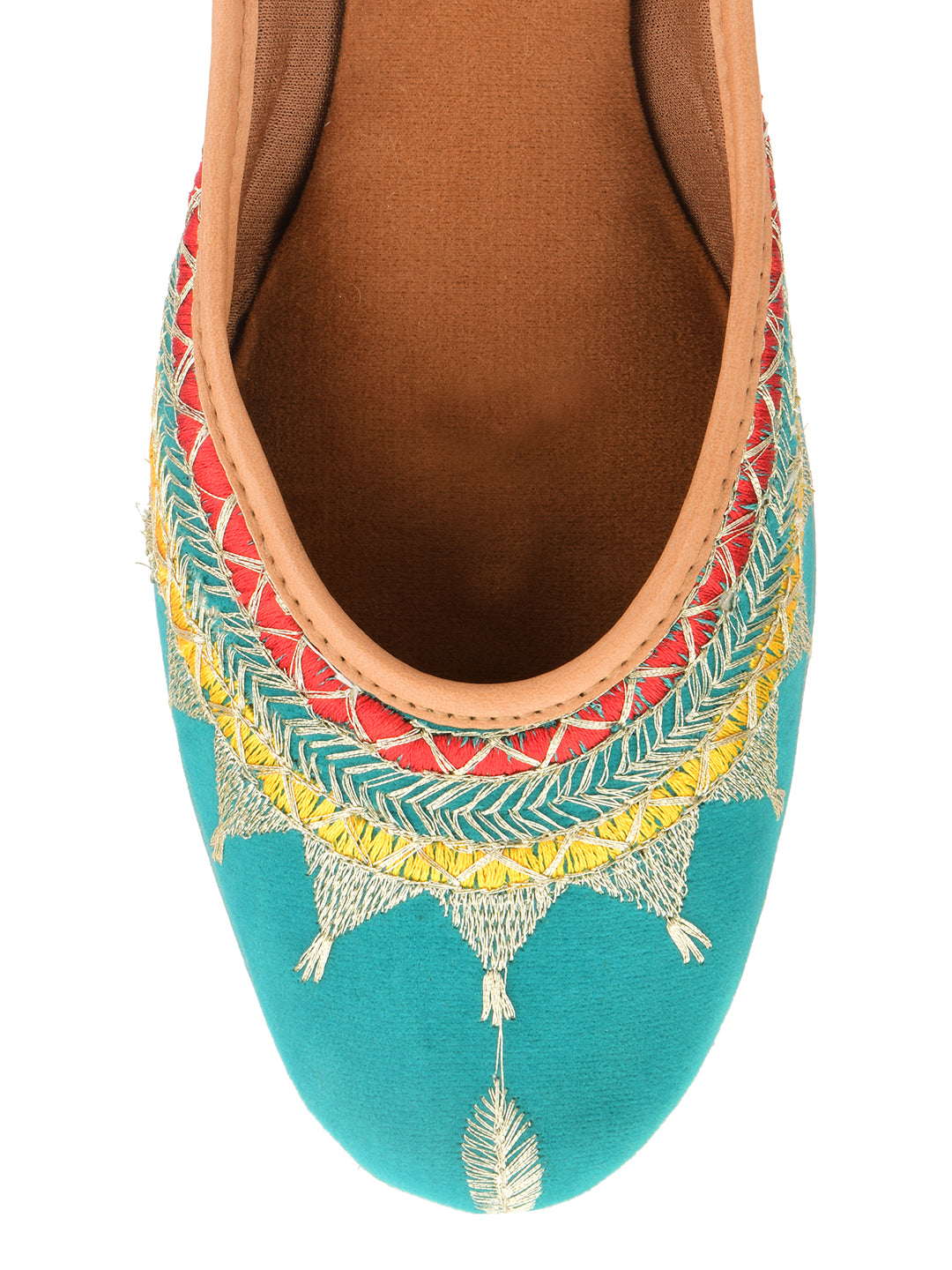 Desi Colour Women Indian Ethnic Footwear-Embroidered Sea Green Zari - Distacart
